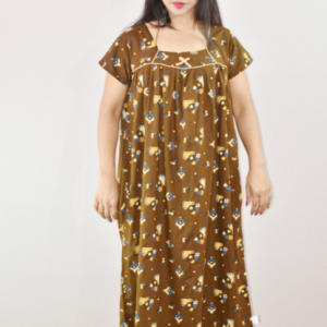 Olive Cotton Maxi Nighty Square Neck Short Sleeve With Pipien