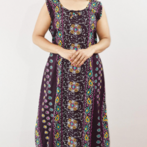 Purple Cotton Maxi Nighty Round Neck & Sleeveles