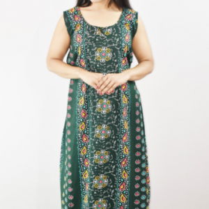 Green Cotton Maxi Nighty Round Neck & Sleeveles