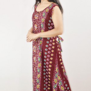 Maroon Cotton Maxi Nighty Round Neck & Sleeveles