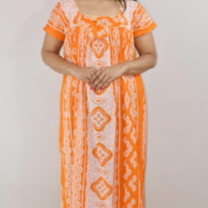 Yellow Cotton Maxi Nighty Square Neck Short Sleeve With Pipien
