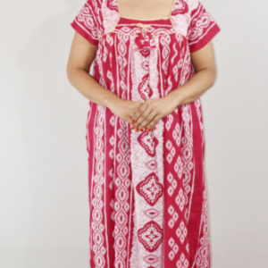 Pink Cotton Maxi Nighty Square Neck Short Sleeve With Pipien