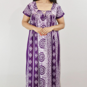 Blue Cotton Maxi Nighty Square Neck Short Sleeve With Pipien