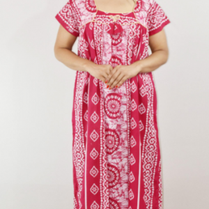 Pink Cotton Maxi Nighty Square Neck Short Sleeve With Pipien
