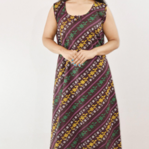 Maroon Green Cotton Maxi Nighty Round Neck & Sleeveless