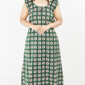 Blue Cotton Maxi Nighty Round Neck & Sleeveless
