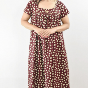 Bdrox Black Cotton Maxi Nighty Square Neck Short Sleeve With Pipien