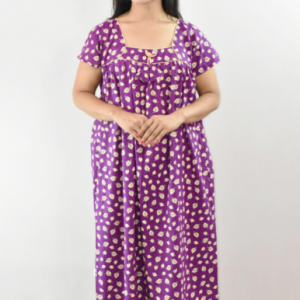 Bdrox Cotton Purple Maxi Nighty Square Neck Short Sleeve With Pipien