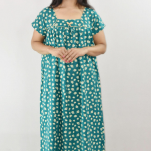 Bdrox Cotton Mint Green Maxi Nighty Square Neck Short Sleeve With Pipien