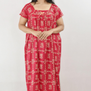 Bdrox Cotton Pink Maxi Nighty Square Neck Short Sleeve With Pipien