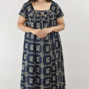 Bdrox Cotton Black Maxi Nighty Square Neck Short Sleeve With Pipien