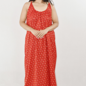 Bdrox Cotton Red Ribbon Maxi Nighty