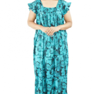 Bdrox Cotton Sky Blue Maxi Nighty Square Neck Short Sleeves with pleats