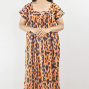 Bdrox Cotton Yellow Maxi Nighty Square Neck Short Sleeve With Pipien