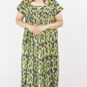 Bdrox Cotton Green Maxi Nighty Square Neck Short Sleeve With Pipien