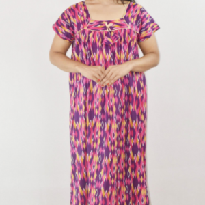 Bdrox Cotton Purple Maxi Nighty Square Neck Short Sleeve With Pipien