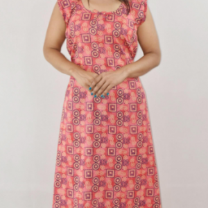 Bdrox Cotton Red Maxi Nighty Round Neck & Sleeveless