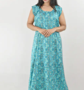 Bdrox Cotton Light Blue Maxi Nighty Round Neck & Sleeveless