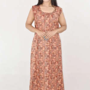 Bdrox Cotton Brown Maxi Nighty Round Neck & Sleeveless