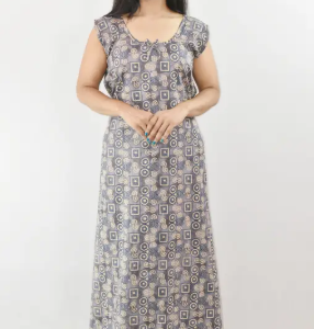 Bdrox Cotton Grey Maxi Nighty Round Neck & Sleeveless