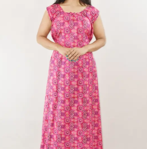 Bdrox Cotton Pink Maxi Nighty Round Neck & Sleeveless