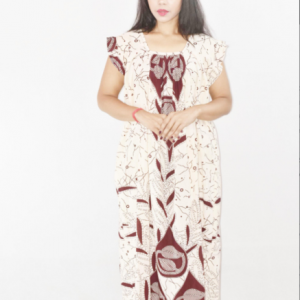 BDROX Maroon Maxi Nighty Square Neck Short Sleeves with pleats