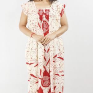 BDROX Red Maxi Nighty Square Neck Short Sleeves with pleats