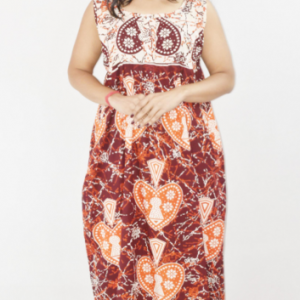 BDROX Maroon Cotton Maxi Nighty Round Neck sleeveless With Button