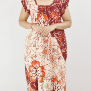BDROX Maroon Maxi Nighty Square Neck Short Sleeves with pleats