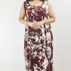BDROX Maroon Cotton Maxi Nighty Round Neck sleeveless With Button