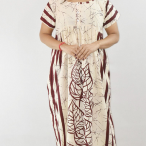 BDROX Maroon Cotton Maxi Nighty Round Neck Short sleeve With Button