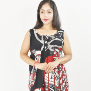 BDROX Black Cotton Maxi Nighty Round Neck sleeveless With Button