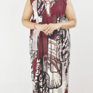 BDROX Maroon Cotton Maxi Nighty Round Neck sleeveless With Button