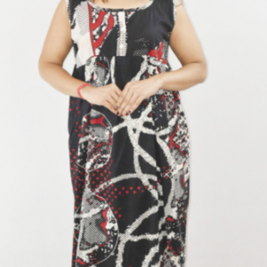 BDROX Red Cotton Maxi Nighty Round Neck sleeveless With Button