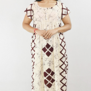 BDROX Maroon Cotton Maxi Nighty Round Neck Short sleeve With Button