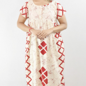 BDROX Red Cotton Maxi Nighty Round Neck Short sleeve With Button