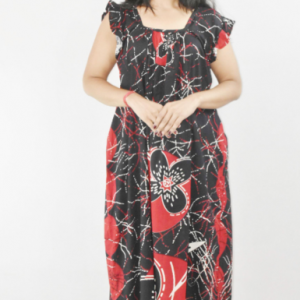 BDROX Red Maxi Nighty Square Neck Short Sleeves with pleats