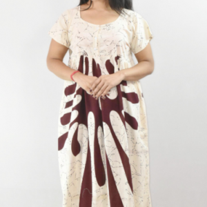 BDROX Maroon Cotton Maxi Nighty Round Neck Short sleeve With Button