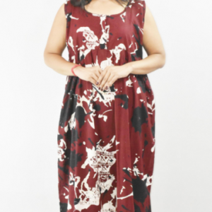 BDROX Maroon Cotton Maxi Nighty Round Neck sleeveless With Button