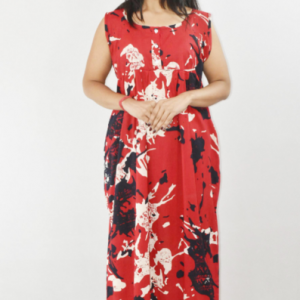 BDROX RedCotton Maxi Nighty Round Neck sleeveless With Button