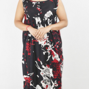 BDROX Black Cotton Maxi Nighty Round Neck sleeveless With Button