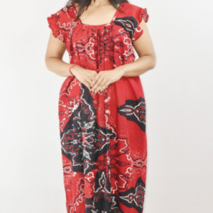 BDROX Red Maxi Nighty Square Neck Short Sleeves with pleats