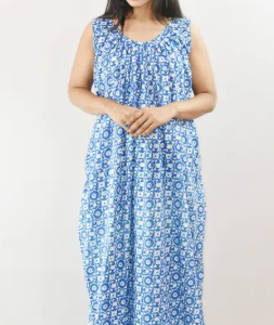 Blue Cotton Maxi Nighty