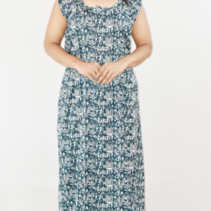 Green Cotton Maxi Nighty Round Neck & Sleeveless