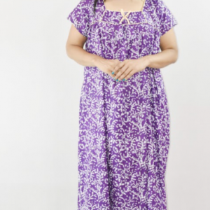 Purple Maxi Nighty Square Neck Short Sleeve With Pipien