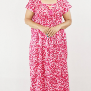Pink Maxi Nighty Square Neck Short Sleeve With Pipien