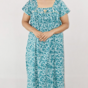 Mint green Maxi Nighty Square Neck Short Sleeve With Pipien
