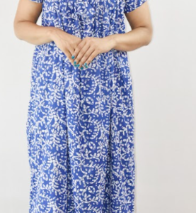 Blue Maxi Nighty Square Neck Short Sleeve With Pipien