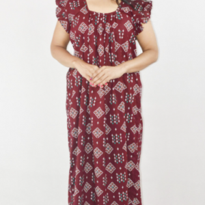 Bdrox Cotton Green Maxi Nighty Square Neck Short Sleeves with pleats