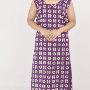 Purple Cotton Maxi Nighty Round Neck & Sleeveless
